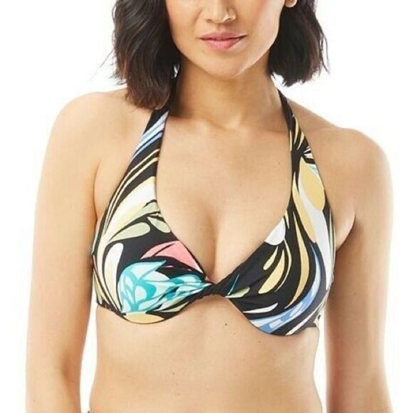 Coco Reef Print Wrapped Swim DD Bra Top 32/34 DD Black Multi Verso Convertible - Picture 4 of 11